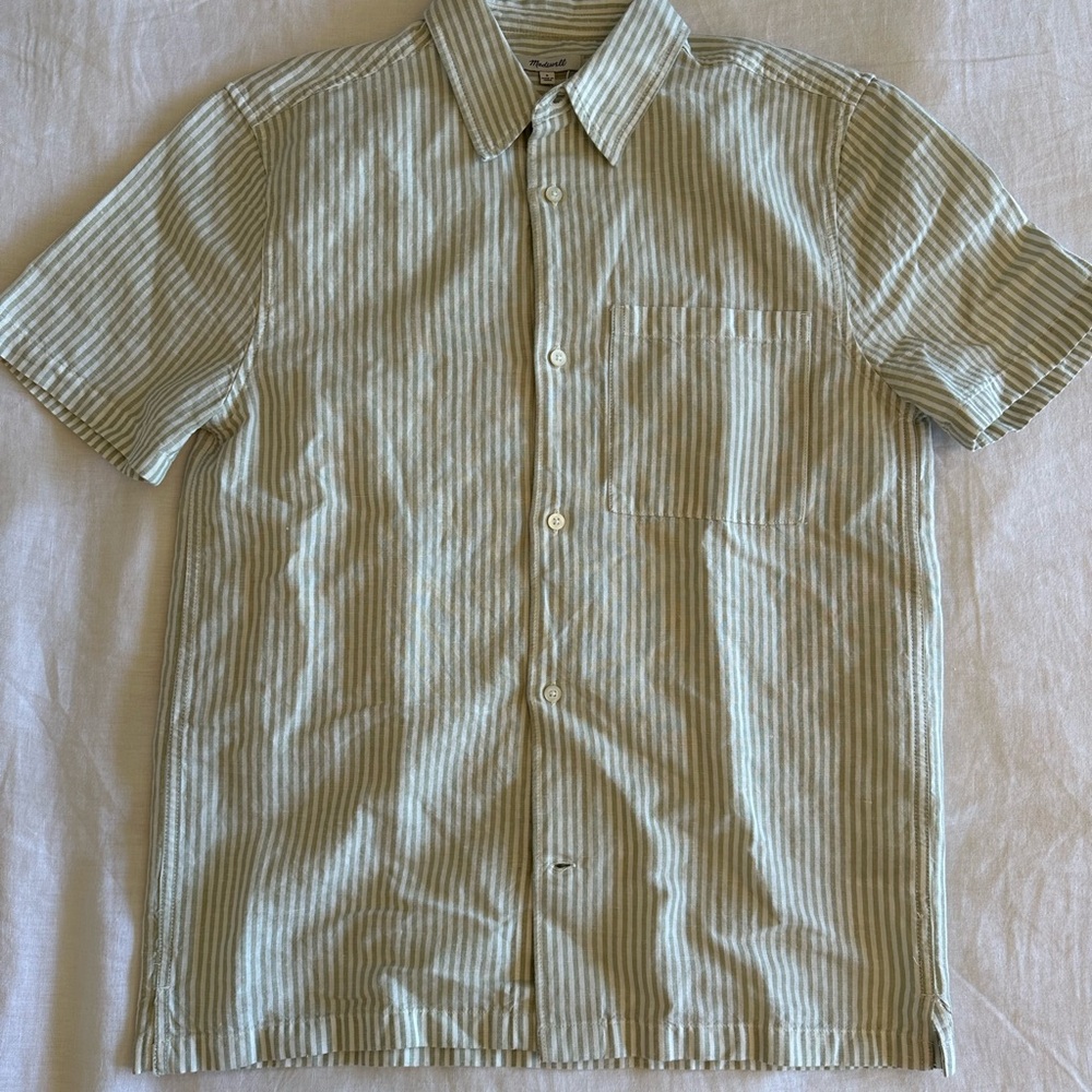 Madewell Green Striped Casual Button Down Shirt
